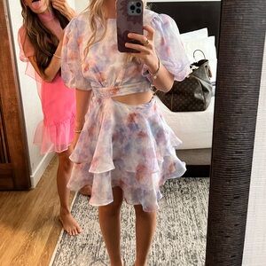 Floral Puff Sleeve Bardot Dress